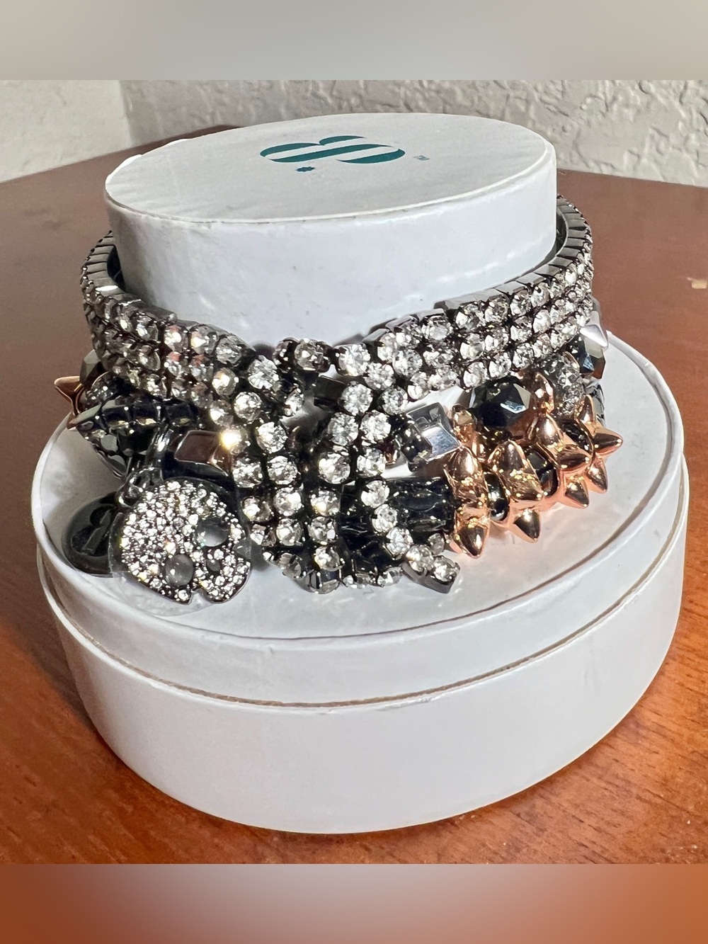 Bomb Party Pirate’s Revenge Bracelet Stack Hematite Rose Gold Crystal Rhinestone